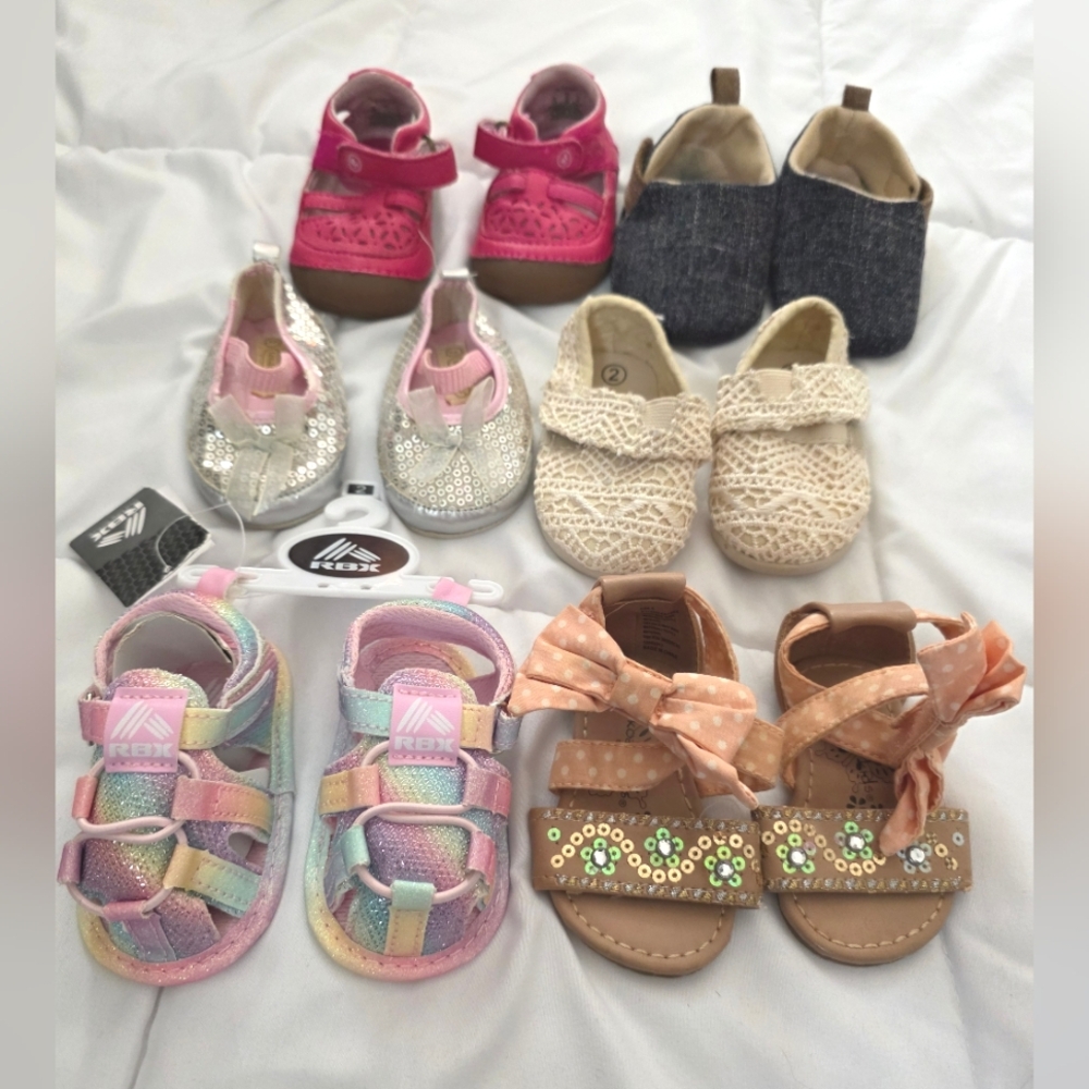 6 Pairs Of Baby Shoes (Sz 2-3)
